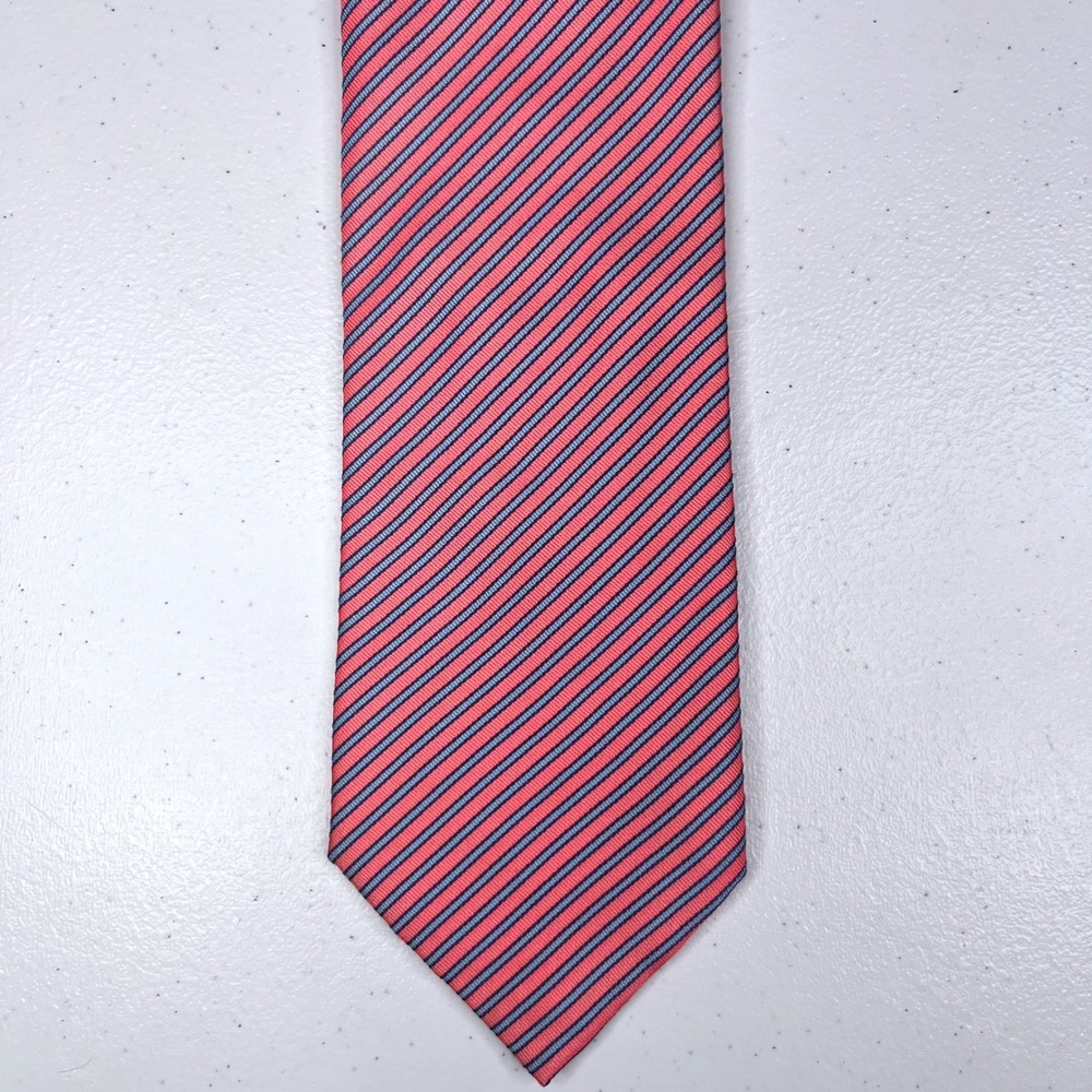 Positano Silk Tie Mens One Size Coral Pink Blue Striped Made in Italy Necktie